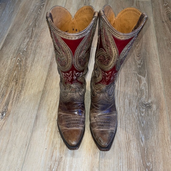 Lucchese woman’s boots size 9b great condition only worn 3 times red and brown - Picture 1 of 5